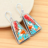 Kingman Turquoise & Spiny Oyster Solid 925 Sterling Silver Earrings