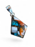 Kingman Turquoise & Spiny Oyster Solid 925 Sterling Silver Pendant