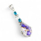 Kingman Violet Dahlia & Blue Topaz Solid 925 Sterling Silver Pendant