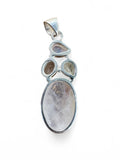 Rainbow Moonstone & Blue Topaz Solid 925 Sterling Silver Pendant