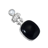 Black Onyx & Pearl Solid 925 Sterling Silver Pendant