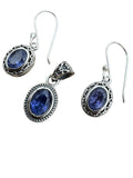 Tanzanite Solid 925 Sterling Silver Pendant Earrings Set