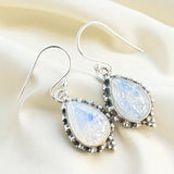 Rainbow Moonstone Solid 925 Sterling Silver Earrings