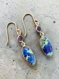 Blue Bird Azurite & Amethyst Solid 925 Sterling Silver Earrings
