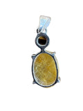 Gold Rutilated Quartz & Tiger Eye Solid 925 Sterling Silver Pendant