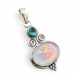 Aurora Opal & Blue Quartz Solid 925 Sterling Silver Pendant