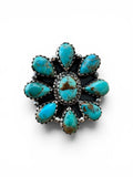 Flower Kingman Turquoise Solid 925 Sterling Silver Ring ADJ