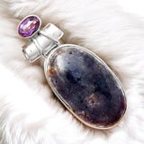 Sunstone Iolite & Amethyst Solid 925 Sterling Silver Pendant