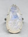 Faceted Rainbow Moonstone Solid 925 Sterling Silver Ring 7