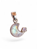 Rainbow Moonstone Moon/Stars Solid 925 Sterling Silver Pendant