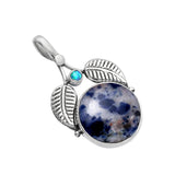 Sodalite & Fire Opal Solid 925 Sterling Silver Pendant