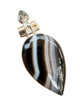 Black striped Agate & Blue Topaz Solid 925 Sterling Silver Pendant