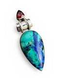 Blue Bird Azurite & Garnet Solid 925 Sterling Silver Pendant
