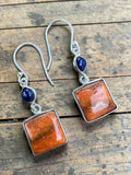 Sponge Coral & Lapis Solid 925 Sterling Silver Earrings