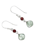 Prasiolite Green Amethyst & Garnet Solid 925 Sterling Silver Earrings