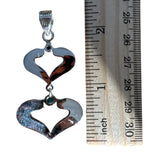 Double HEARTS Kingman Turquoise Solid 925 Sterling Silver Pendant