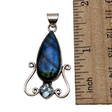 Labradorite & Blue Topaz Solid 925 Sterling Silver Pendant