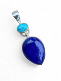 Blue Lapis & Turquoise Solid 925 Sterling Silver Pendant
