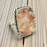 Crazy Lace Agate square Solid 925 Sterling Silver Ring 6.5