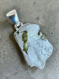 Rough Green Tourmaline in Quartz Solid 925 Sterling Silver Pendant