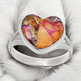 HEART Orange Dahlia Turquoise Solid 925 Sterling Silver Ring 10