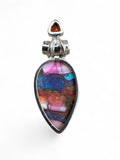 Kingman Pink Dahlia Turquoise & Garnet Solid 925 Sterling Silver Pendant (Copy 2)