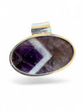 Chevron Amethyst & Moonstone Solid 925 Sterling Silver Pendant