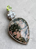 Leopardskin Jasper & Peridot Solid 925 Sterling Silver Pendant