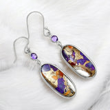 Purple Dahlia Turquoise & Amethyst Solid 925 Sterling Silver Earrings
