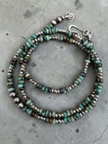 African Turquoise & Bronzite Solid 925 Sterling Silver beaded Necklace