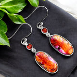Orange Dahlia & Garnet Solid 925 Sterling Silver Earrings