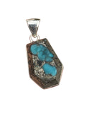 Kingman Turquoise & Pyrite Solid 925 Sterling Silver Pendant
