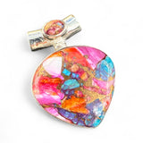 Kingman Pink Dahlia Turquoise Solid 925 Sterling Silver Pendant