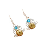 Pyrite & Blue Topaz Solid 925 Sterling Silver Earrings