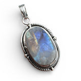 Rough Rainbow Moonstone Solid 925 Sterling Silver Pendant