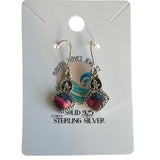 Kingman Pink Dahlia Turquoise Solid 925 Sterling Silver Earrings