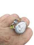 Freshwater Pearl Multi Gemstone Solid 925 Sterling Silver Ring 9.5