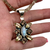Citrine & Smoky Topaz Solid 925 Sterling Silver Pendant Beaded Necklace