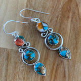 Kingman Turquoise & Spiny Oyster Solid 925 Sterling Silver Earrings