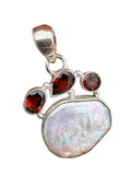 Pearl & Garnet Solid 925 Sterling Silver Pendant