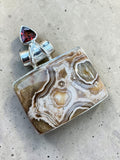Ocean Jasper & Garnet Solid 925 Sterling Silver Pendant