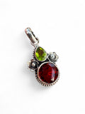 Garnet & Peridot Solid 925 Sterling Silver Pendant