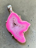 Pink Druzy Solid 925 Sterling Silver Pendant