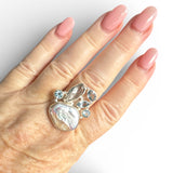 Baroque Pearl, Rough Aquamarine & Blue Topaz Solid 925 Sterling Silver Ring 10
