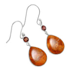 Sponge Coral & Garnet Solid 925 Sterling Silver Earrings