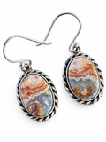 Crazy Lace Agate Solid 925 Sterling Silver Earrings
