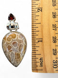 Flower Coral & Garnet Solid 925 Sterling Silver Pendant