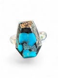 Kingman Turquoise with Pyrite Solid 925 Sterling Silver Ring 7