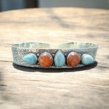 Larimar & Sunstone Solid 925 Sterling Silver cuff Bracelet