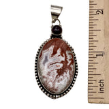 Crazy Lace Agate & Garnet Solid 925 Sterling Silver Pendant